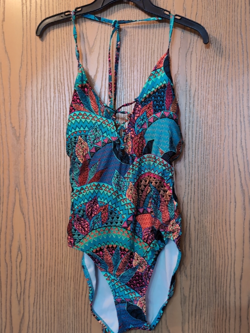 Coastal Zone Colorful Aztec Print One-Piece Swimsuit - Turquoise & Coral